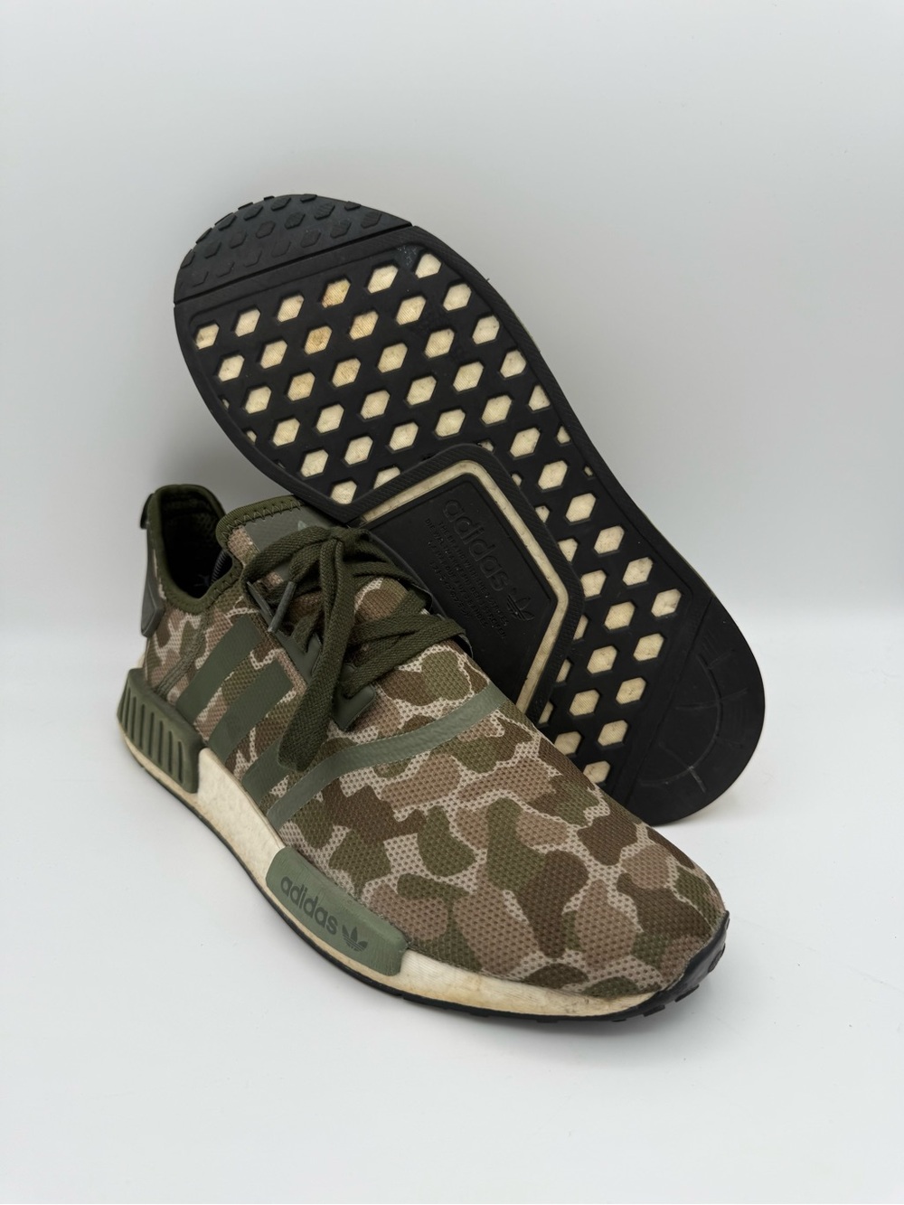 Men's Adidas Originals NMD R1 Duck Camo Brown Green Athletic Running Shoes 10.5